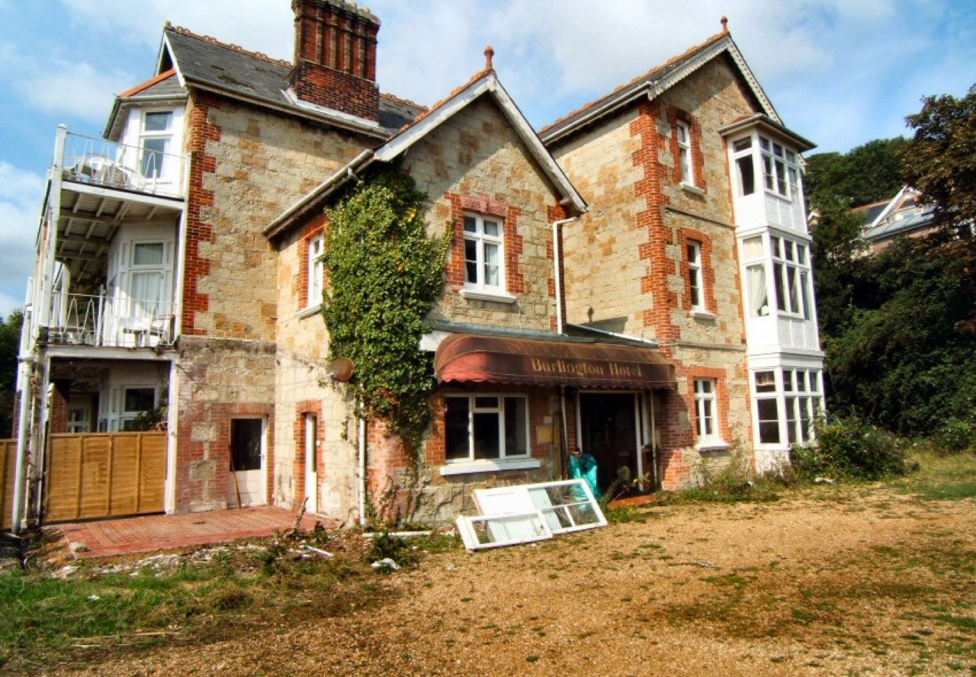 The Burlington Hotel before restoration — entrance